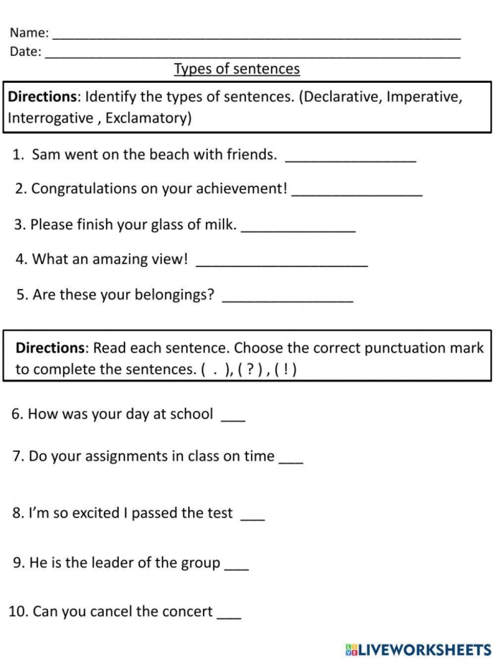 The Four Types of Sentences Worksheet 12 for Fourth Grade English Learners Fourth grade handwriting worksheet covering declarative, imperative, exclamatory, and interrogative sentence types