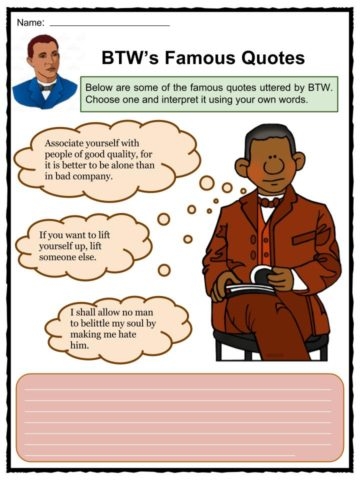 Biography worksheet featuring Booker T. Washington for fourth graders to explore his life and legacy. Engaging prompts to enhance understanding of Washington's contributions to education and civil rights.