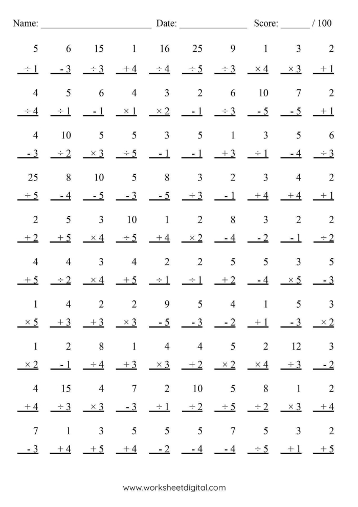 Fourth grade student completing a three-minute addition math drill worksheet