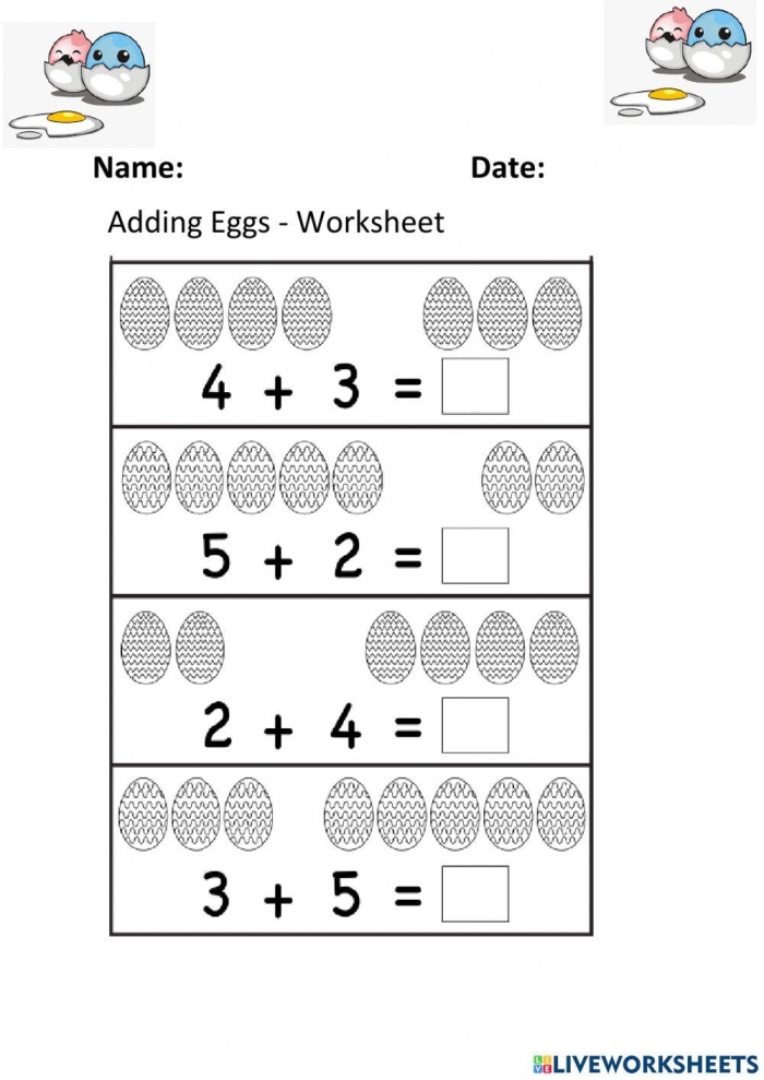 Fourth grade students solving addition problems with egg and nest themed illustrations for the Egg-cellent Addition worksheet activity 16