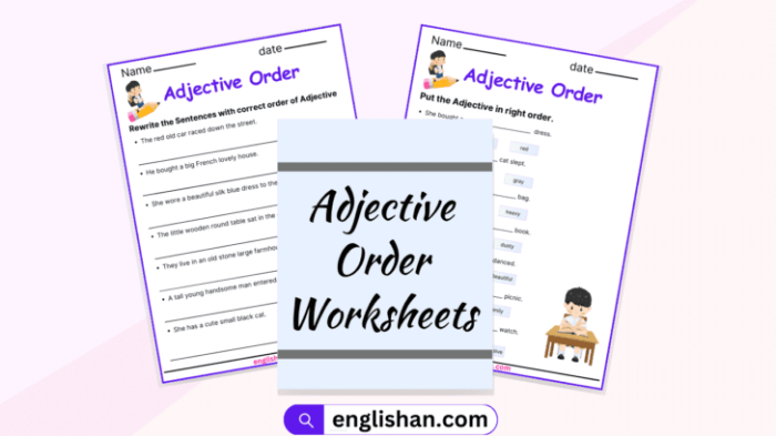 Use the Correct Adjective Order worksheet for fourth grade measurement grammar practice 21 Fourth grade students practicing adjective order skills with a grammar worksheet on measurement