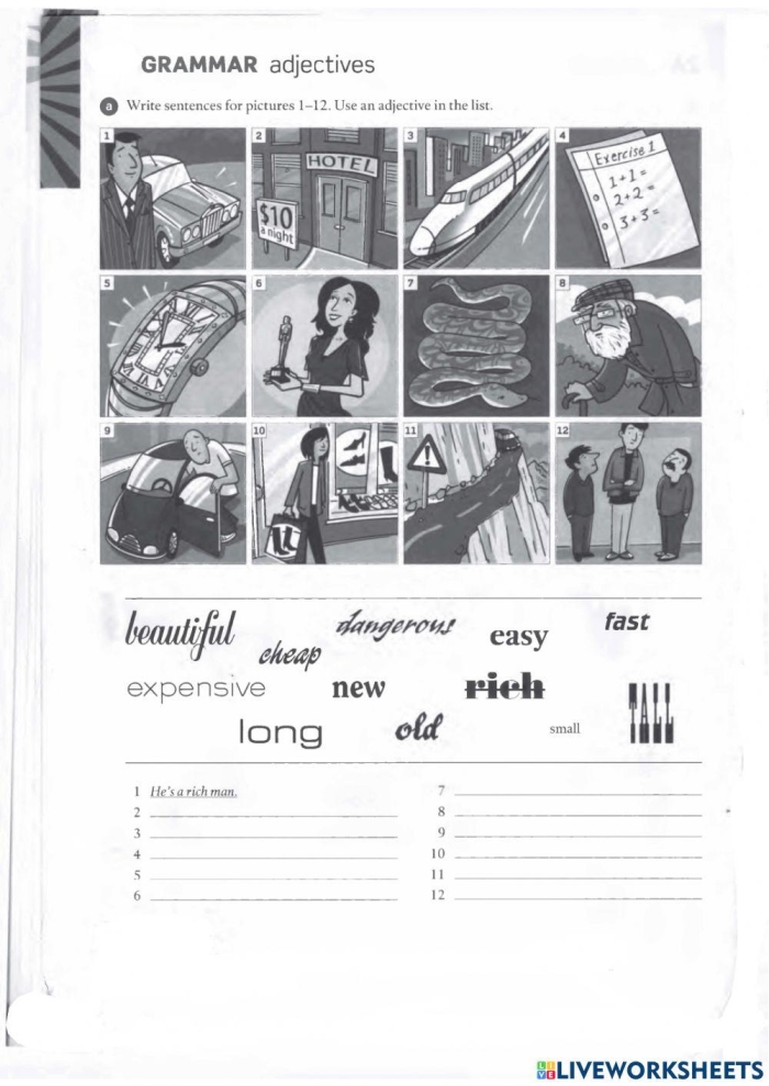 Use the Correct Adjective Order Worksheet Number 19 Fourth grade student practicing adjective order rules on a measurement themed grammar worksheet