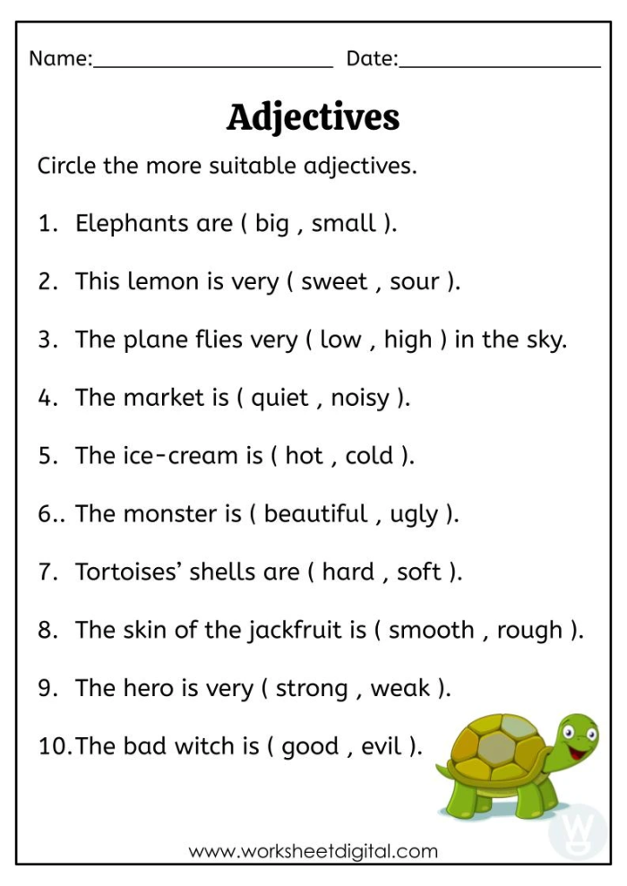Fix the Sentences Adjective Order Worksheet for Grade 4 Activity 14 Fourth grade student worksheet for practicing the correct order of adjectives in a sentence