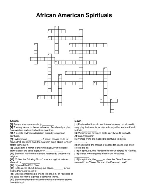 The History of African American Spirituals educational resource for fourth graders Worksheet exploring the significance of African American spirituals throughout history