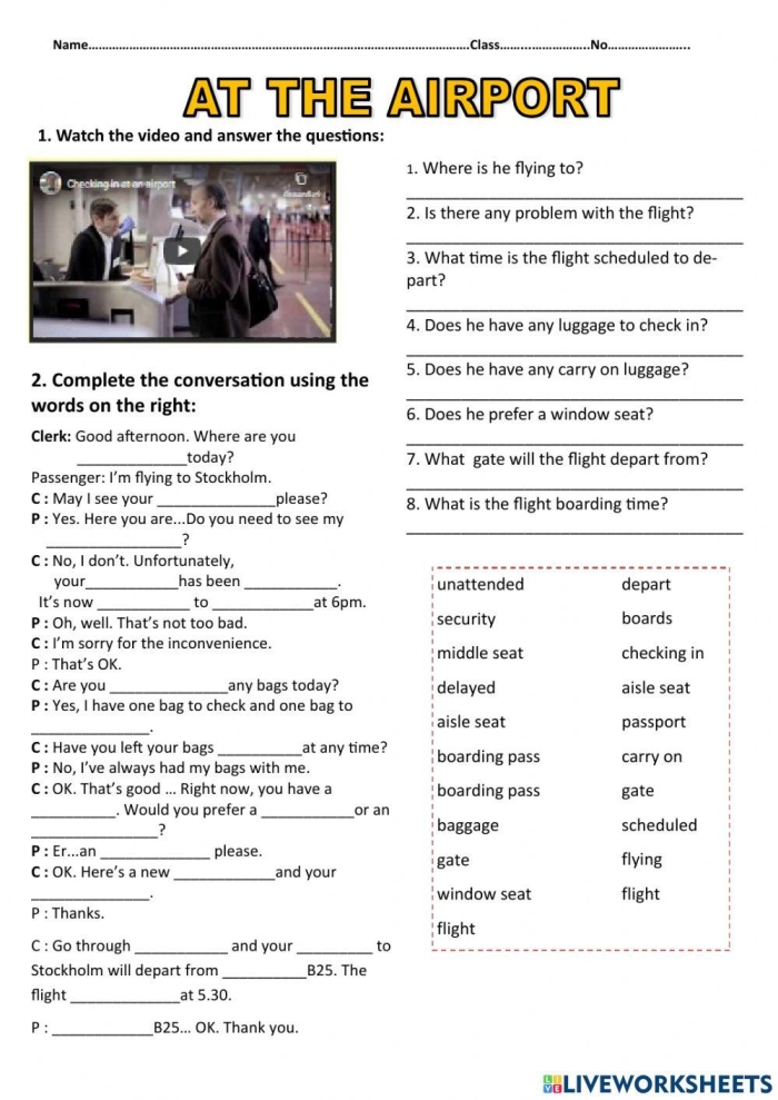 ALT text for image of Airport Schedule worksheet for fourth graders solving math problems