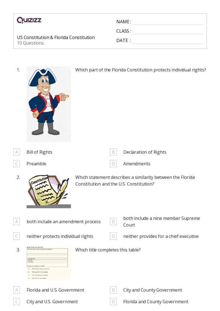 Fourth grade students completing a U.S. Constitution Amendments quiz worksheet