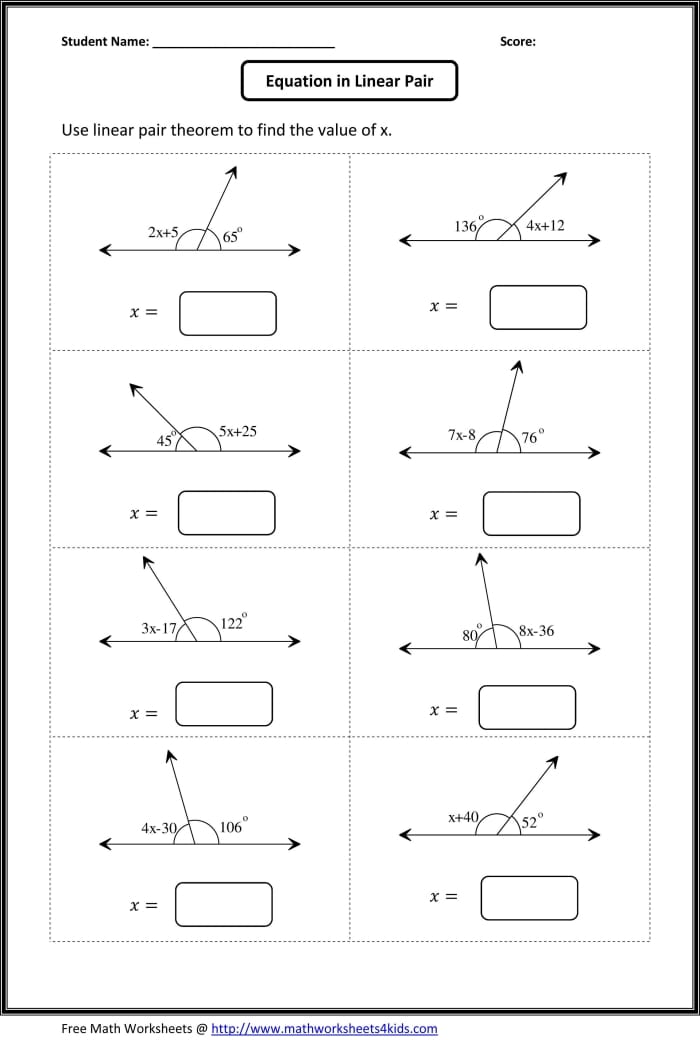 What's the Angle? worksheet exercise for learning about angles Worksheet for fourth graders to discover missing angles in geometry