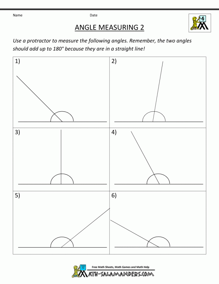 Worksheet featuring students measuring and classifying angles with built-in protractors