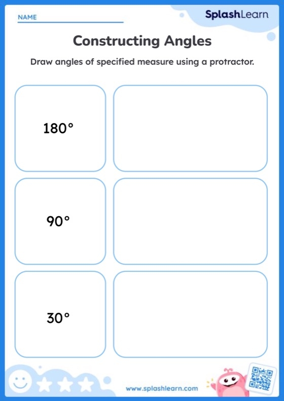 Fourth grade student measuring angles with a protractor on a geometry worksheet