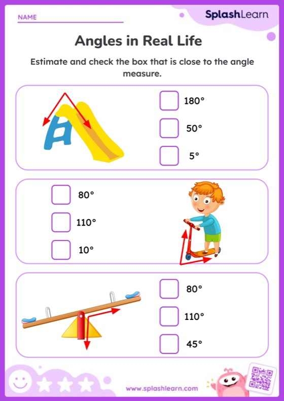 Worksheet for measuring and classifying angles with built-in protractors for fourth graders
