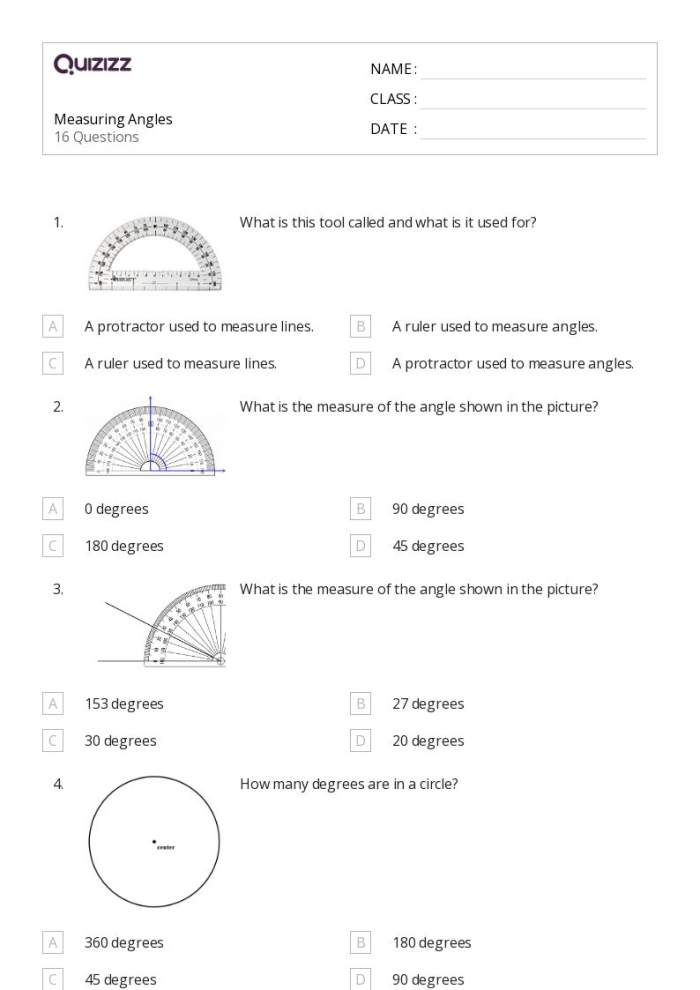 Fourth grade student using a protractor to measure angles on a geometry worksheet