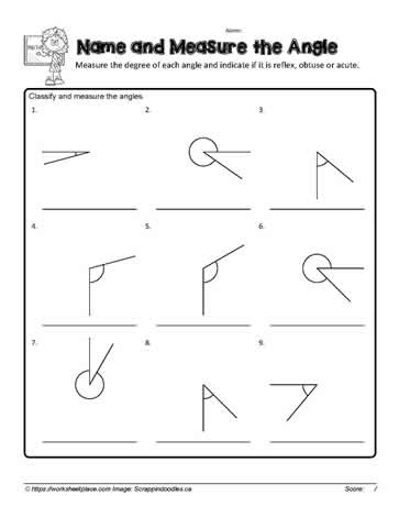 Fourth grade student using a built-in protractor to measure and classify various angles on a geometry worksheet