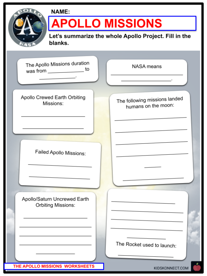 Apollo 11 worksheet for fourth graders exploring the historic space mission