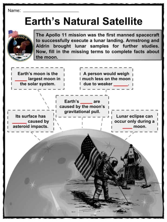 Illustration of the Apollo 11 mission worksheet for fourth graders focusing on phonics and space exploration