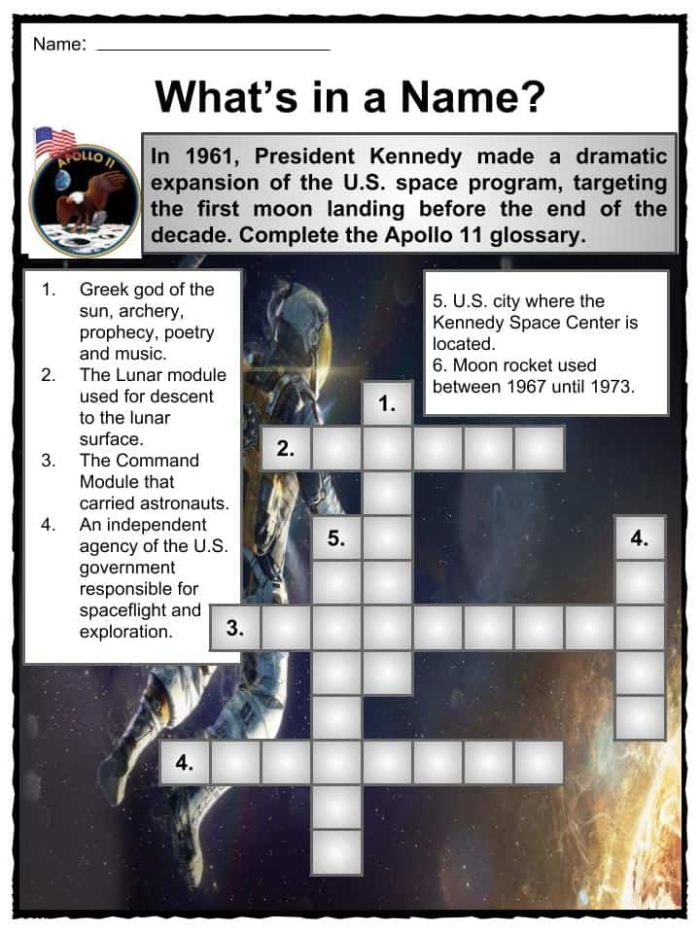 ALT text: Educational worksheet about the Apollo 11 space mission for fourth graders