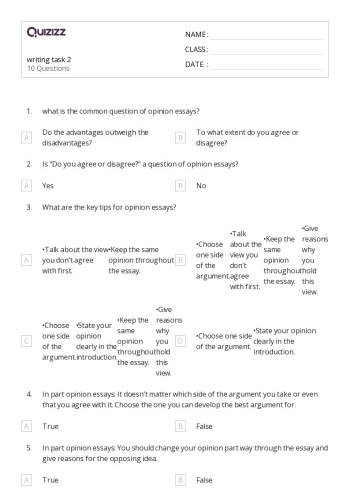 Worksheet illustrating the five components of an effective argument for fourth graders