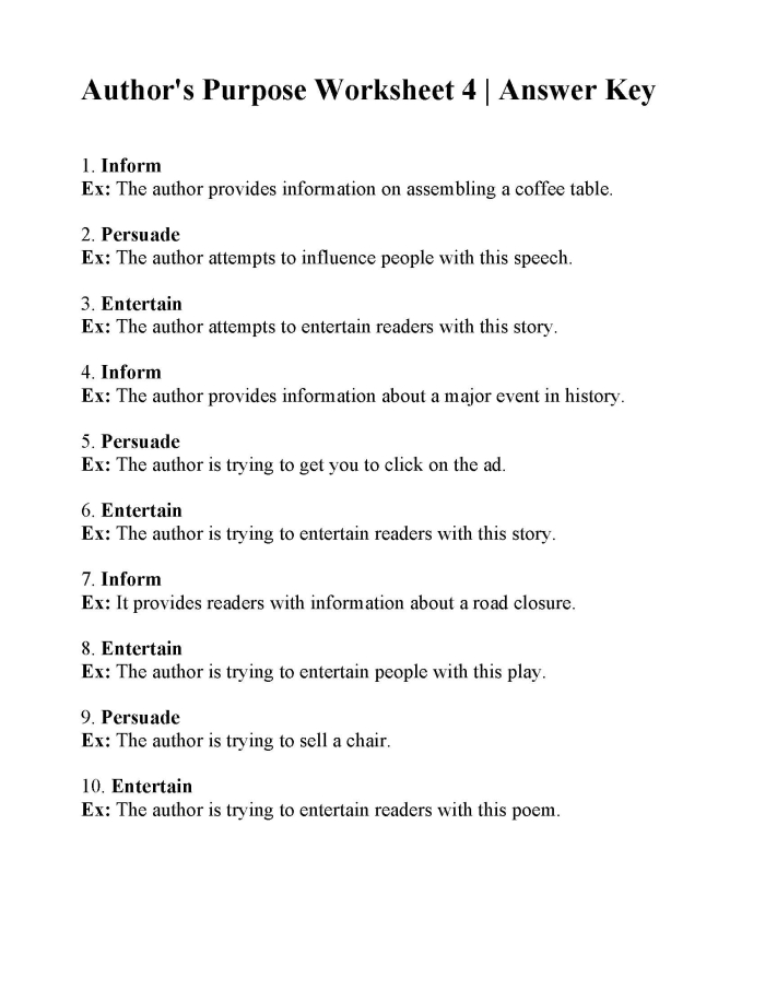 Detecting the Authors Purpose Worksheet 17 Grammar and Mechanics Activity Fourth grade worksheet helping students classify twelve texts by author purpose using the PIE acronym