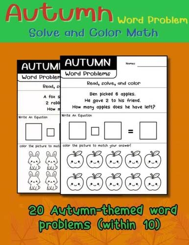 Autumn Word Problems Practice Worksheet for Elementary Math Skills Fourth grade students solving autumn-themed math word problems involving addition, subtraction, multiplication and division operations