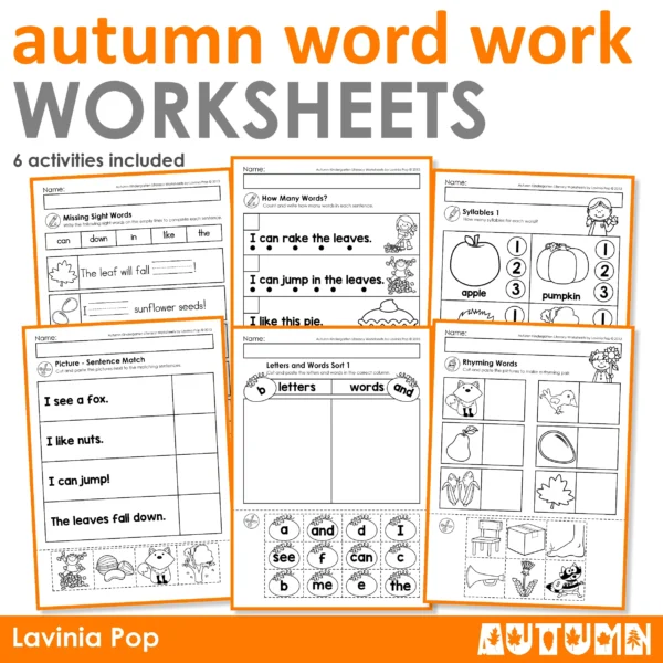 Autumn Word Problems Worksheet for Grade 4 Math Practice Fourth grade student completing a seasonal math worksheet with autumn themed addition and subtraction problems
