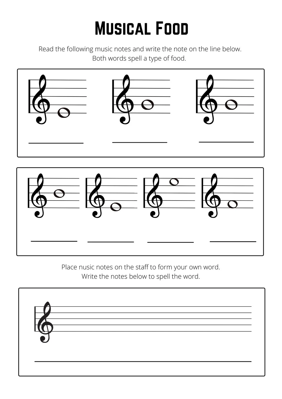 A fourth grade student learning to identify musical notes on a staff using our How to Read Music worksheet