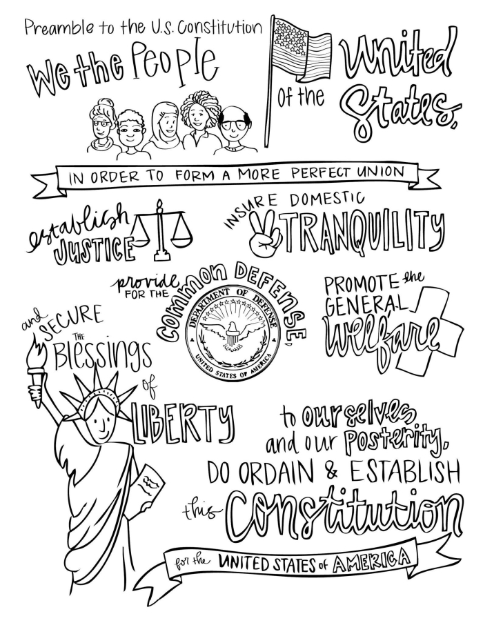 Fourth grade student completing a creative Bill of Rights illustration worksheet