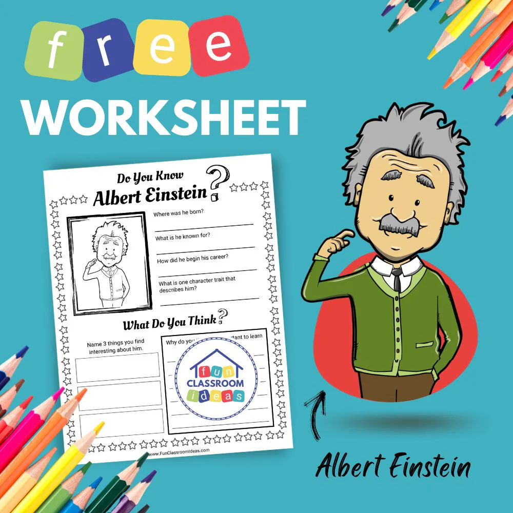 An Introduction to Albert Einstein worksheet for fourth grade vocabulary practice Fourth grade student reading an educational biography worksheet about Albert Einstein
