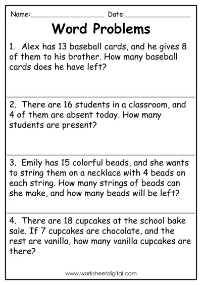 Fourth grade student solving engaging birthday party math word problems on a printable worksheet