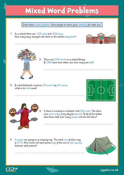 Fourth grade mixed word problems worksheet featuring birthday party planning scenarios for elementary math practice