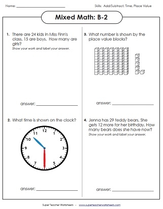 Fourth grade student completing a worksheet with birthday themed mixed word problems