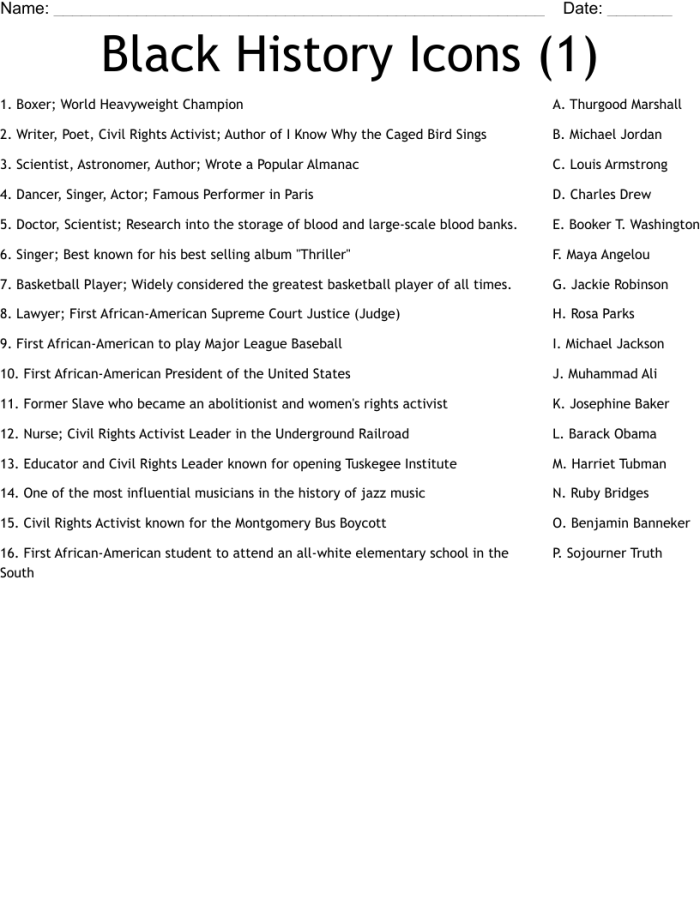 Famous Black Americans Quiz Worksheet Image 23 Fourth grade worksheet featuring a quiz about influential Black American historical figures