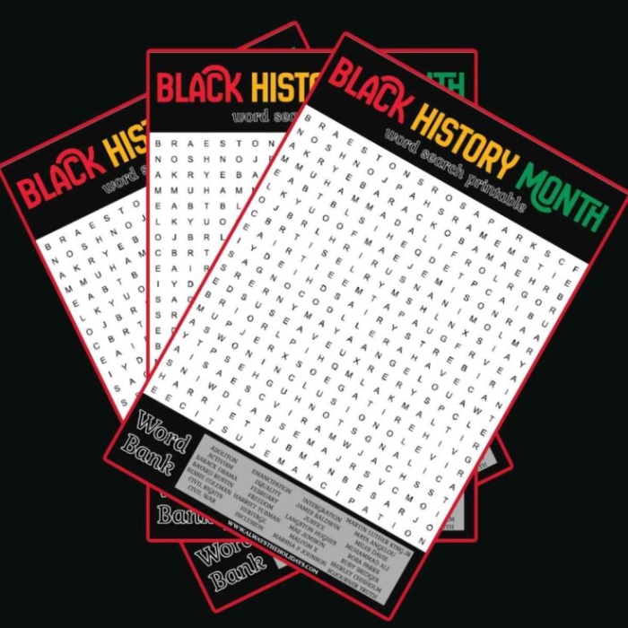 Engaging word search activity for children to explore important concepts related to the struggle for equality Black History Month Word Search worksheet for fourth graders featuring key terms about African-American history