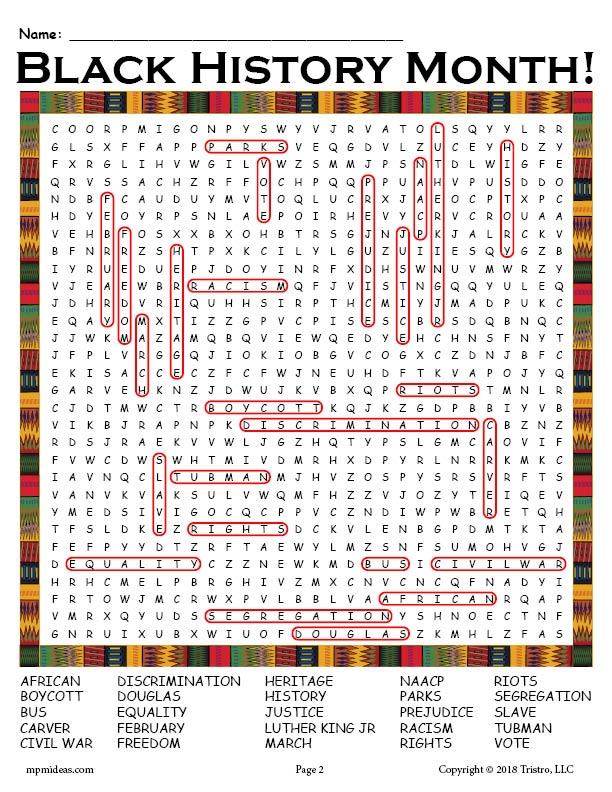 Engaging word search activity for fourth graders celebrating Black History Month Black History Month Word Search worksheet featuring key terms related to African-American history and equality