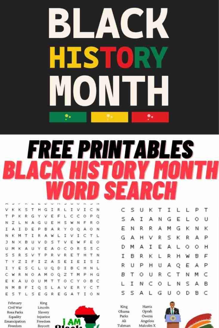 Engaging worksheet to help children explore significant concepts during Black History Month Black History Month word search worksheet for fourth graders featuring terms related to the African-American struggle for equality