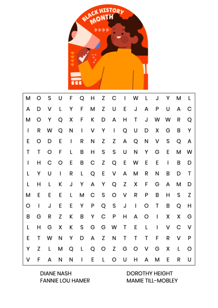 Engaging fourth-grade worksheet promoting awareness of Black history through a fun word search activity Black History Month word search worksheet featuring key terms about the African-American fight for equality