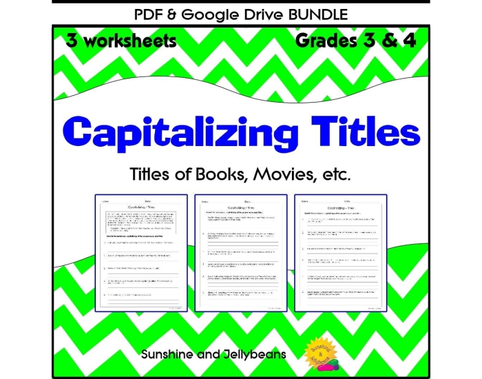 Capital! Capitalizing Titles worksheet for grammar skills enhancement Worksheet for practicing capitalization rules for fourth graders