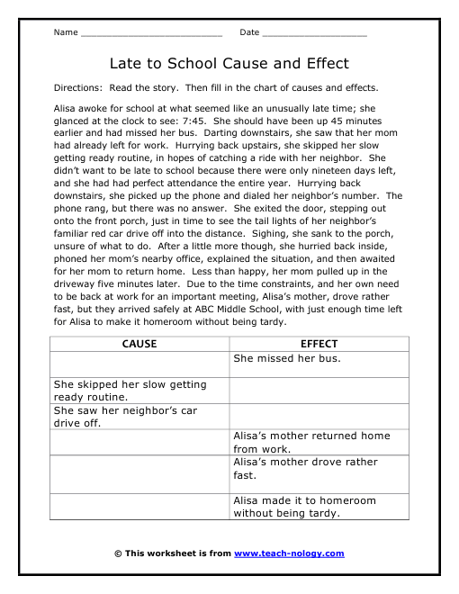 Cause and Effect Structure Worksheet for Addition Activities Worksheet for fourth graders exploring cause and effect relationships in text