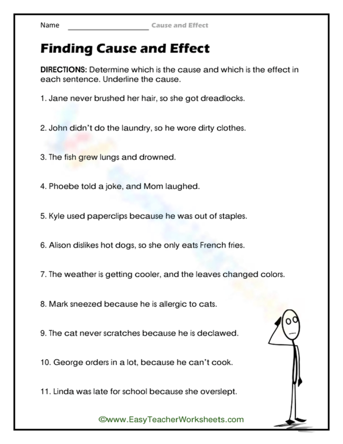 Cause and Effect Structure Worksheet for Addition Activities Worksheet for fourth graders focusing on cause and effect text structure analysis