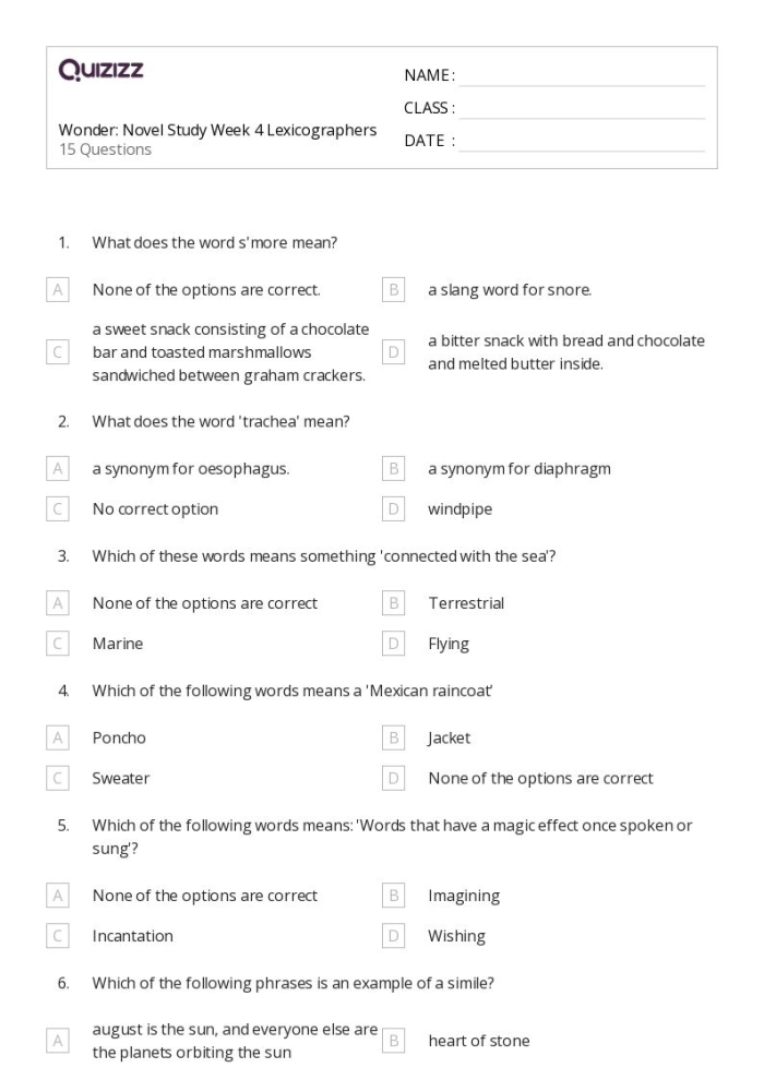 Multiplication worksheet for Fourth Grade Character Tracker worksheet for the novel Wonder by R.J. Palacio, designed for fourth-grade students. Visual guide for analyzing and tracking characters in the story.