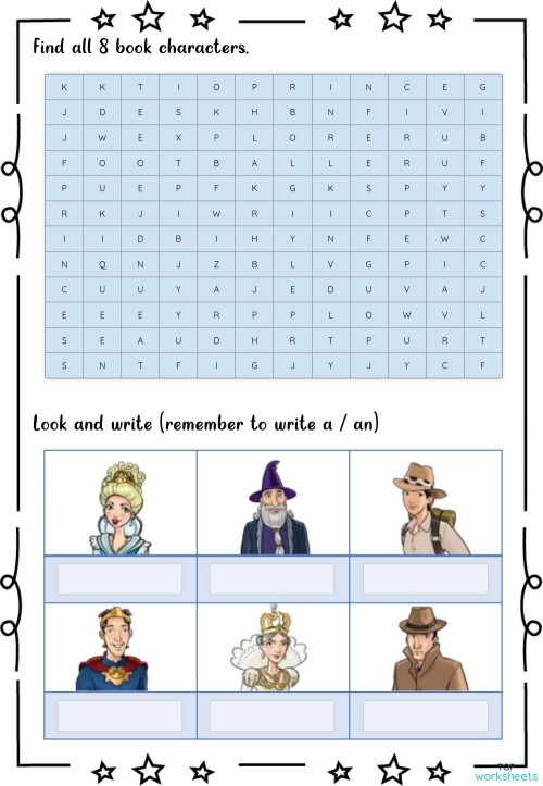 Young students engaging with a characters in books worksheet designed for fourth graders