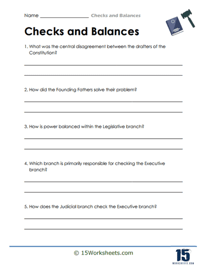 Fourth grade student completing a checks and balances system worksheet with word search and quiz activities