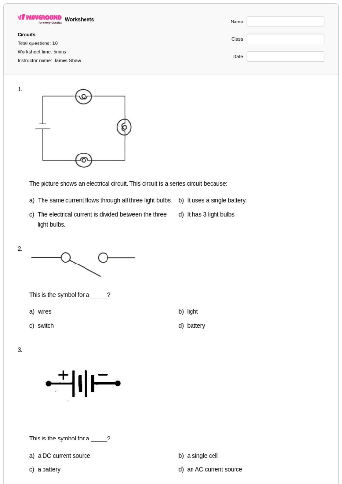All About Circuits worksheet for fourth grade students Worksheet for fourth graders exploring the fundamentals of circuits and electricity