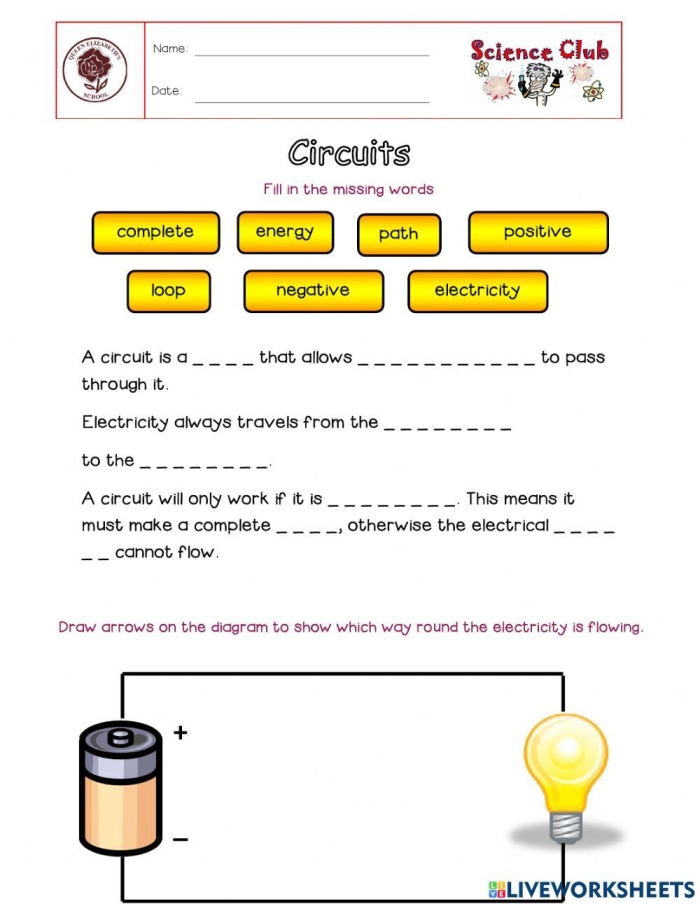 All About Circuits Worksheet for Fourth Grade Students Detailed worksheet for fourth graders on understanding circuits and electricity concepts