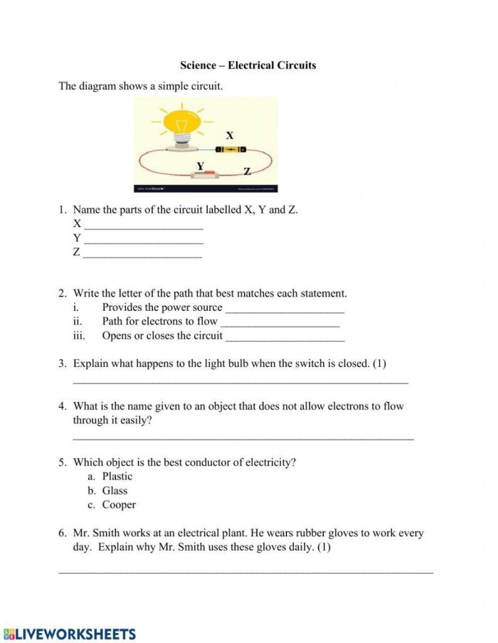 All About Circuits: Engaging Worksheet for Learning about Electricity Interactive worksheet for fourth graders on circuits and electricity concepts