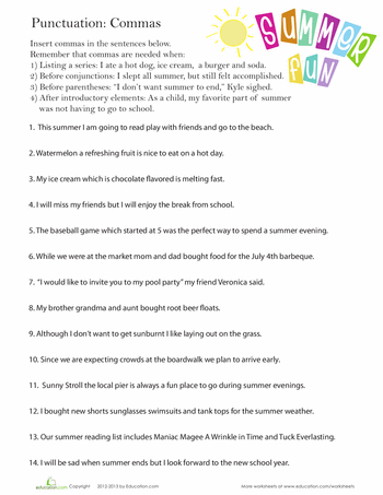 Worksheet focusing on correct comma usage for fourth graders in a punctuation practice. Perfect Punctuation: Using Commas Correctly worksheet for enhancing writing skills.