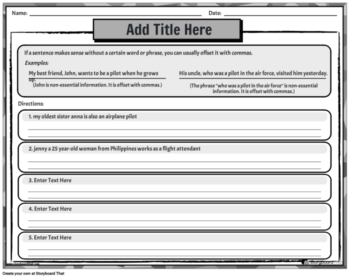 Worksheet on proper comma usage for fourth graders