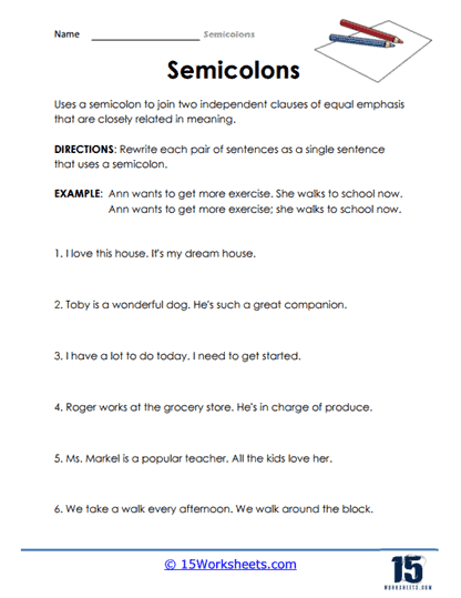 Reading worksheet for Fourth Grade Colorful worksheet showcasing commas and semicolons for fourth graders. Engaging grammar practice with commas and semicolons for students.