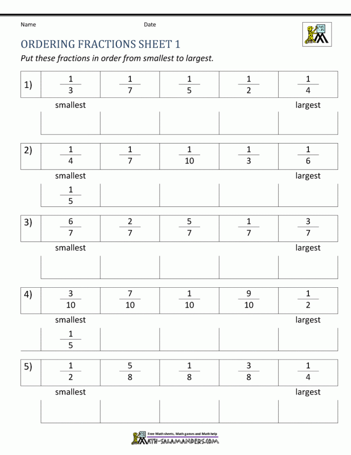 Geometry worksheet for Fourth Grade Practicing Fractions: Largest to Smallest worksheet for Fourth Grade