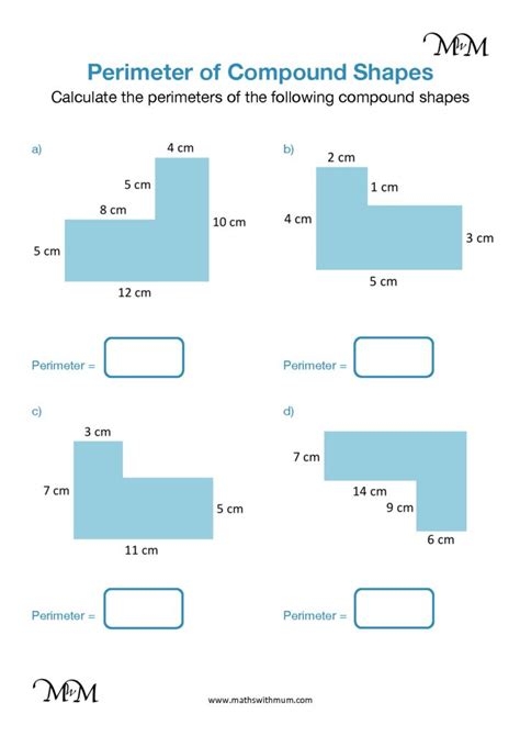 Colorful worksheet featuring compound shapes for practicing area calculations