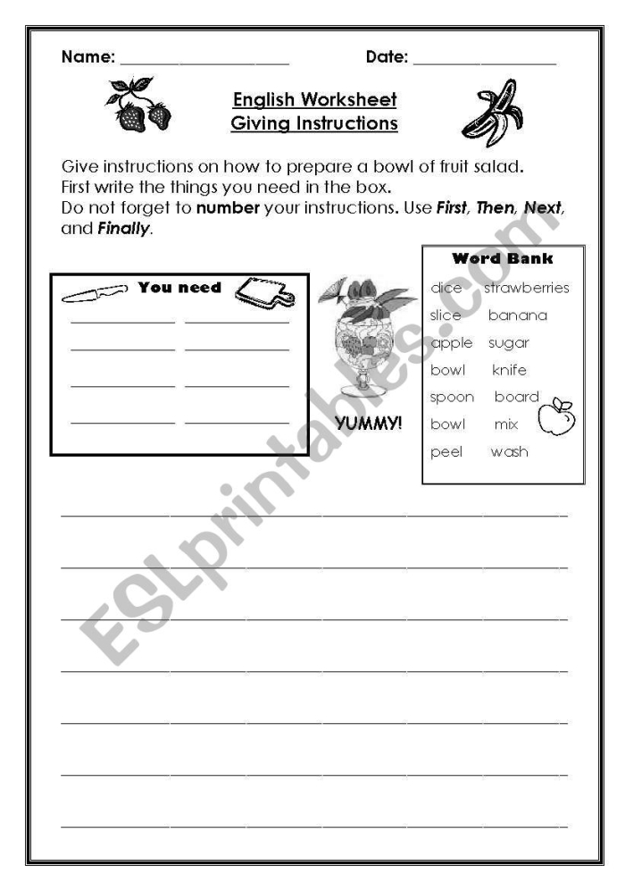 Writing Instructions worksheet for fourth graders focusing on clear and concise writing skills
