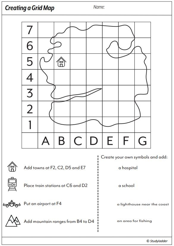 Map Grid Navigation Activity for Elementary Students Fourth grade students using a map grid worksheet to learn coordinate navigation skills